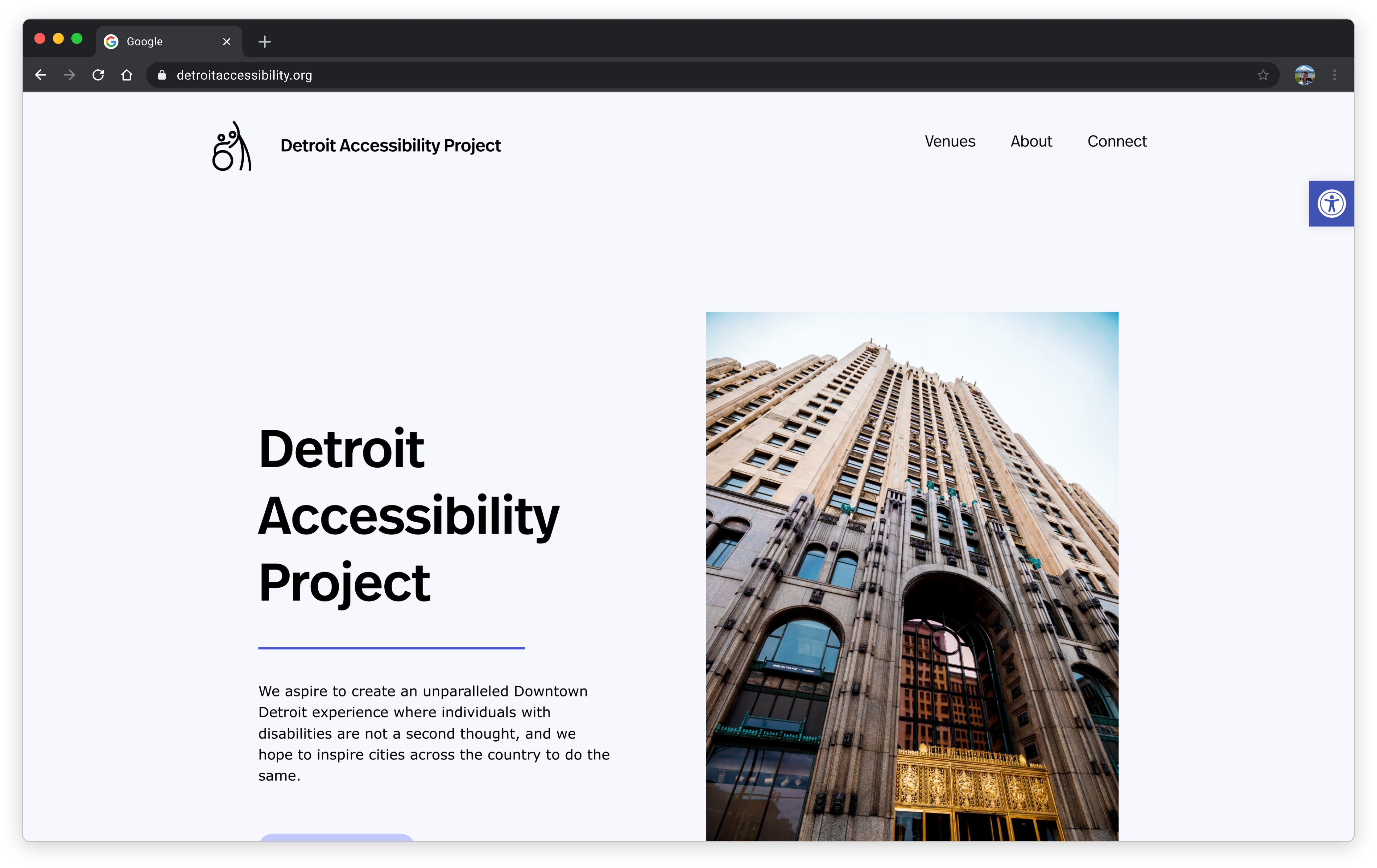 Home page for the Detroit accessibility project home page